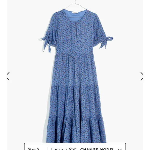 calico floral midi dress Madewell dress. Tie-Sleeve Tiered Midi Dress in Calico Floral. Size M